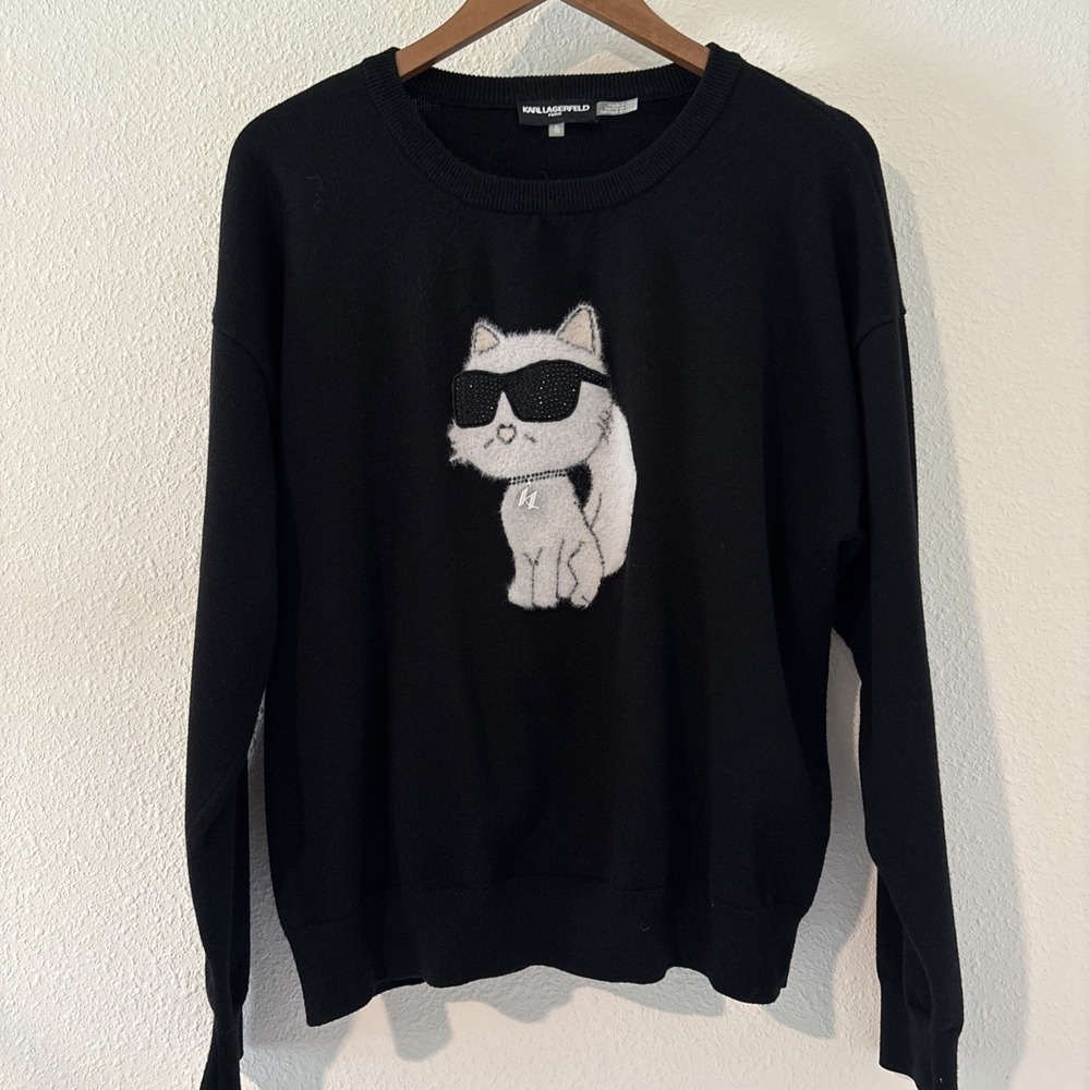 KARL LAGERFELD Choupette Sweater Women's Size XL Black LQ5ZSS743
